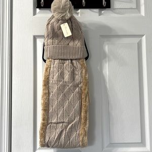 Women Infinity Scarf Knitted Faux Fur Beanie Hat 2Pcs!